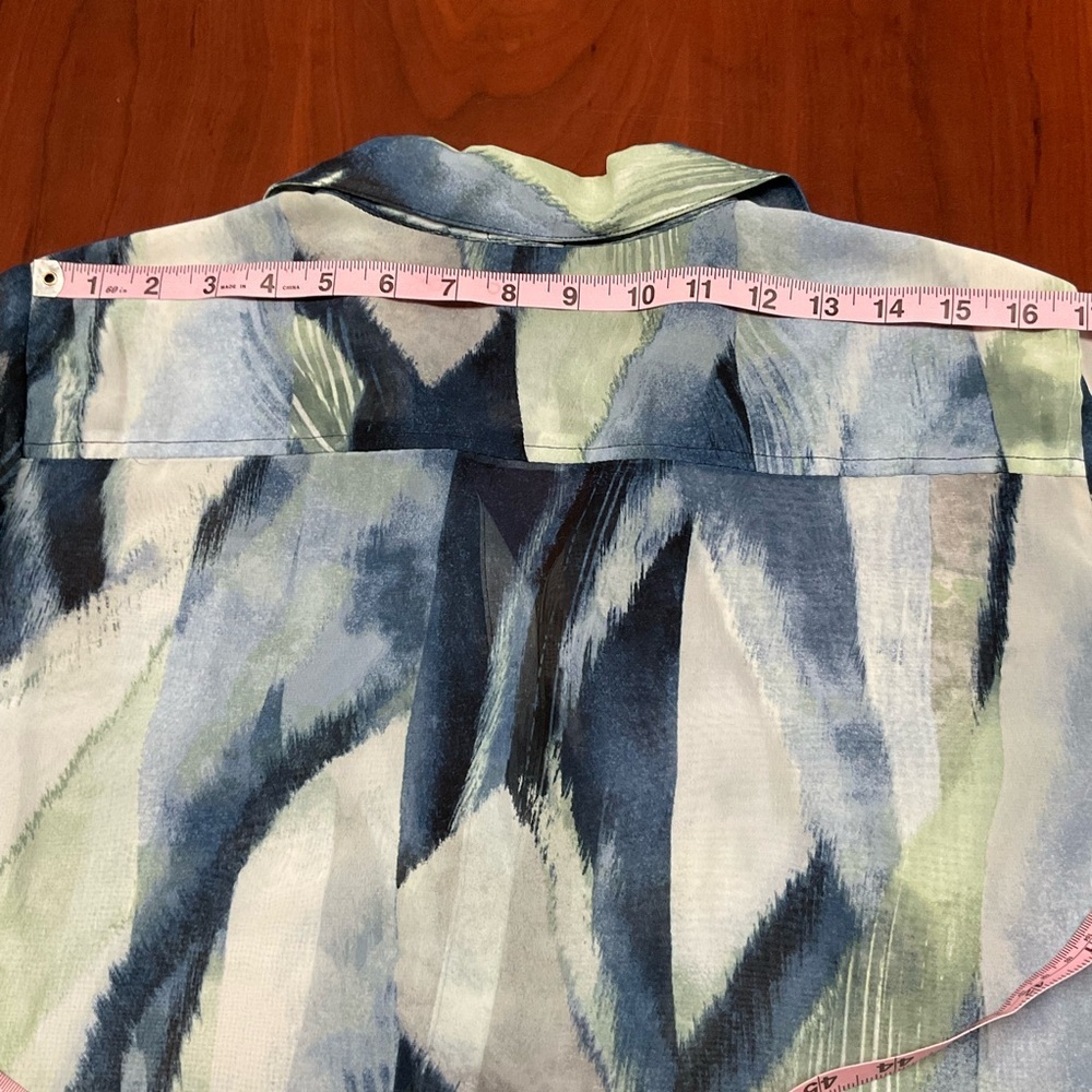 Chico's Bliss Annika Sheer Tunic Abstract Print Blouse Blue Sz 12 (M) Chico’s 2) - Picture 6 of 10